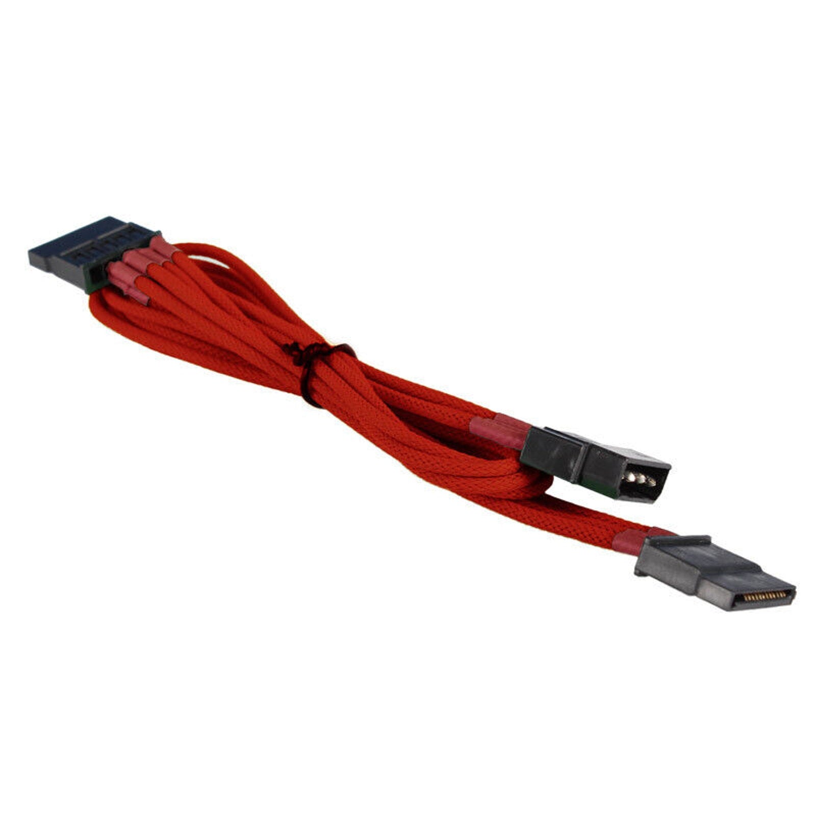 4-pin LP4 Power to 2x SATA Power Adapter Cable - Braided - Red