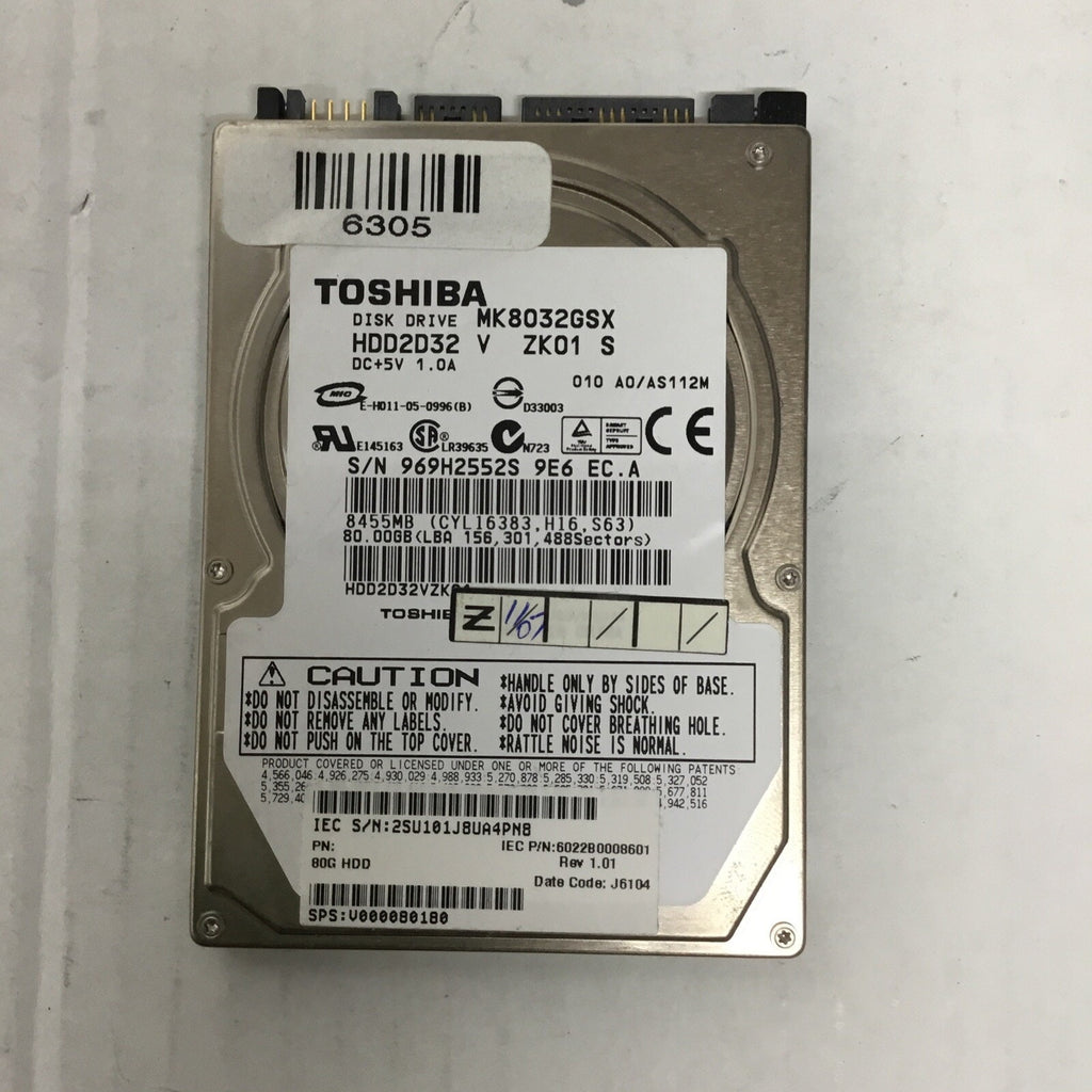 Toshiba MK8032GSX (HDD2D32 V ZK01 S) 010 A0/AS112M 80gb 2.5" Sata Laptop HDD