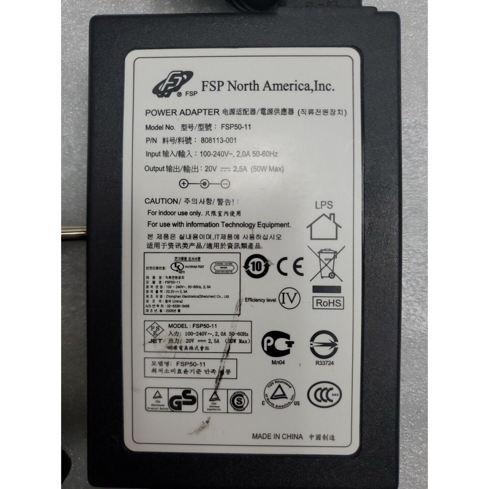 Original FSP FSP50-11 AC Adapter Power Supply 20V 2.5A 50W OEM