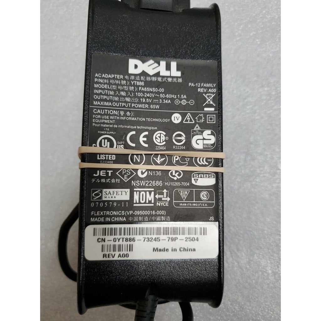 Genuine DELL AC Adapter YT886 FA65NS0-00 19.5V 3.34A 65W 0YT886 PA-12 REV: A00