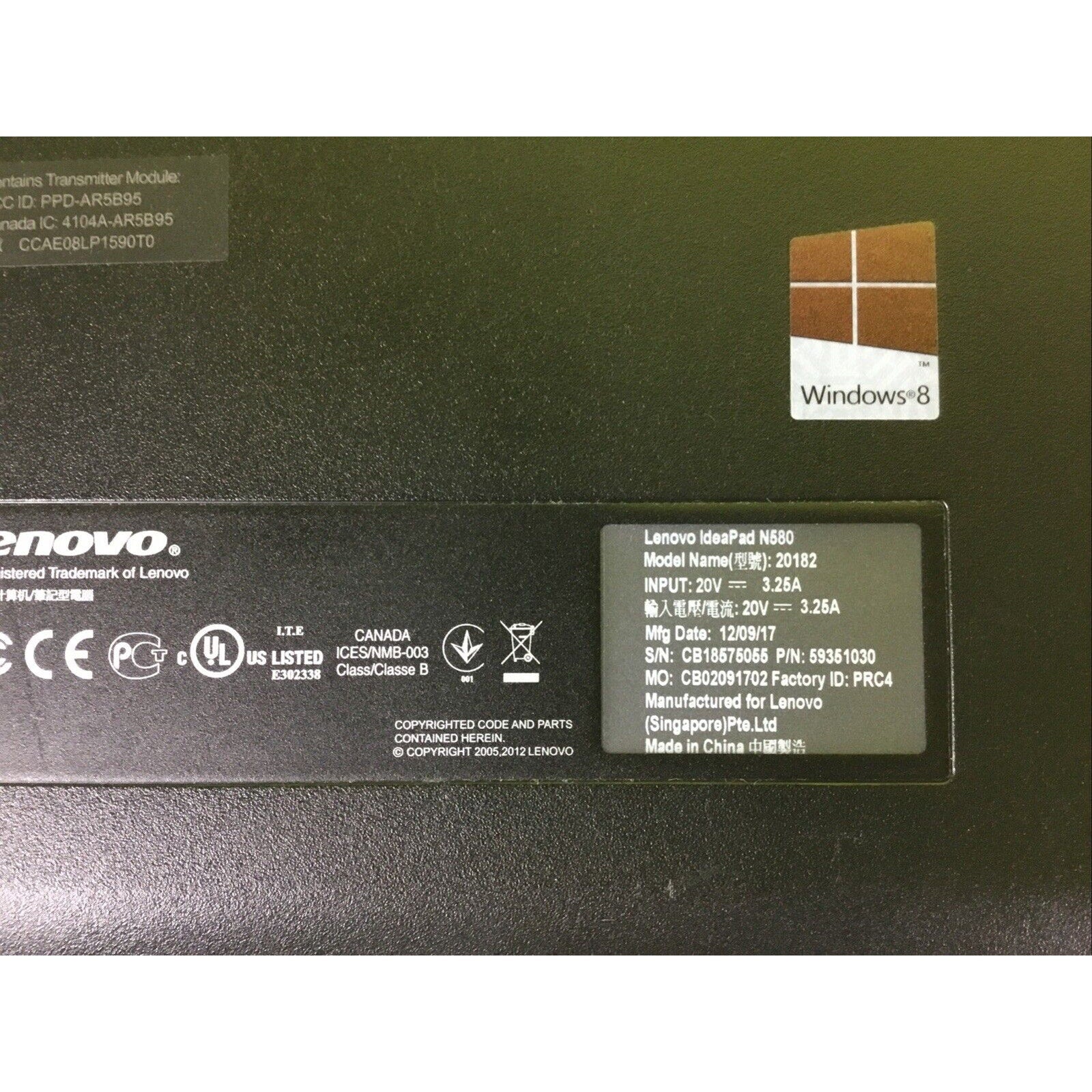 Lenovo IdeaPad N580 FOR PARTS REPAIR or RECYCLE