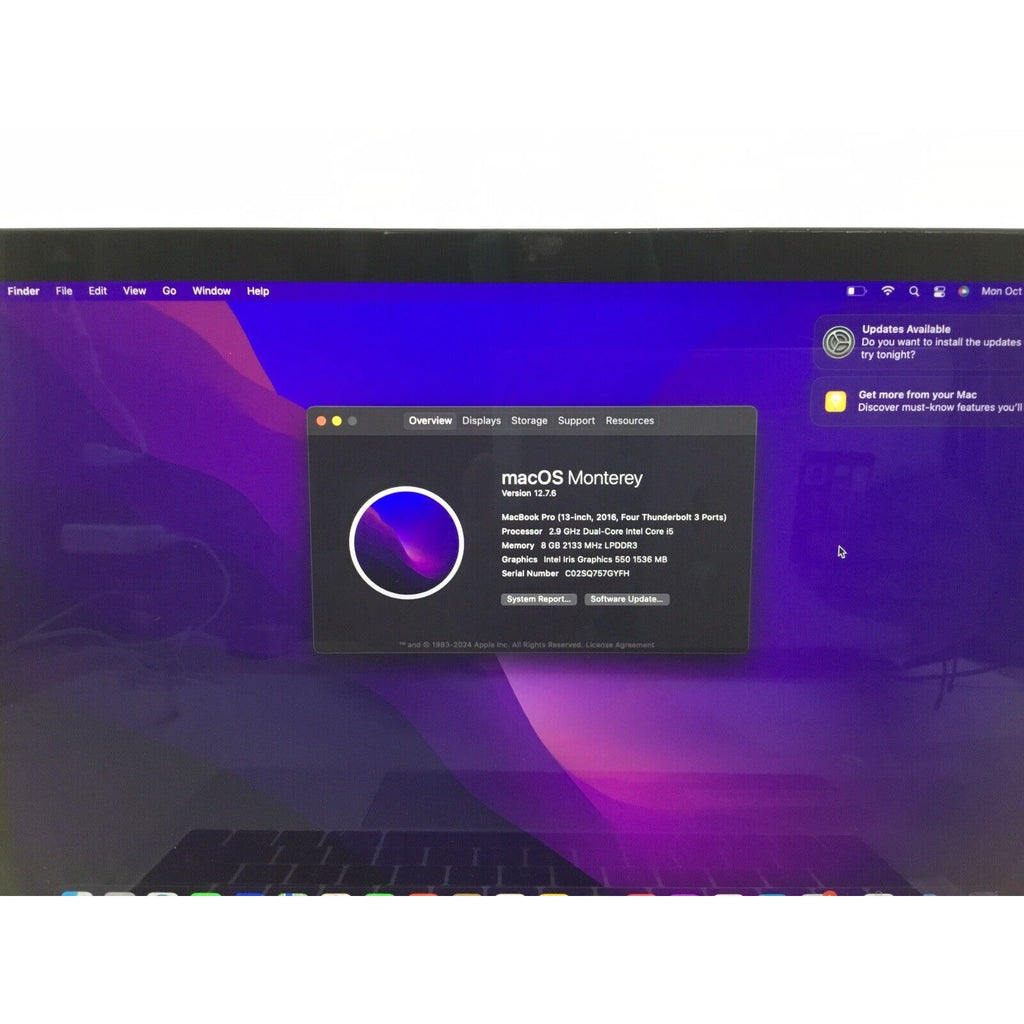 2016 Apple MacBook Pro 13" i5 2.9GHz Dual 8GB RAM 256GB SSD Space Gray A1706