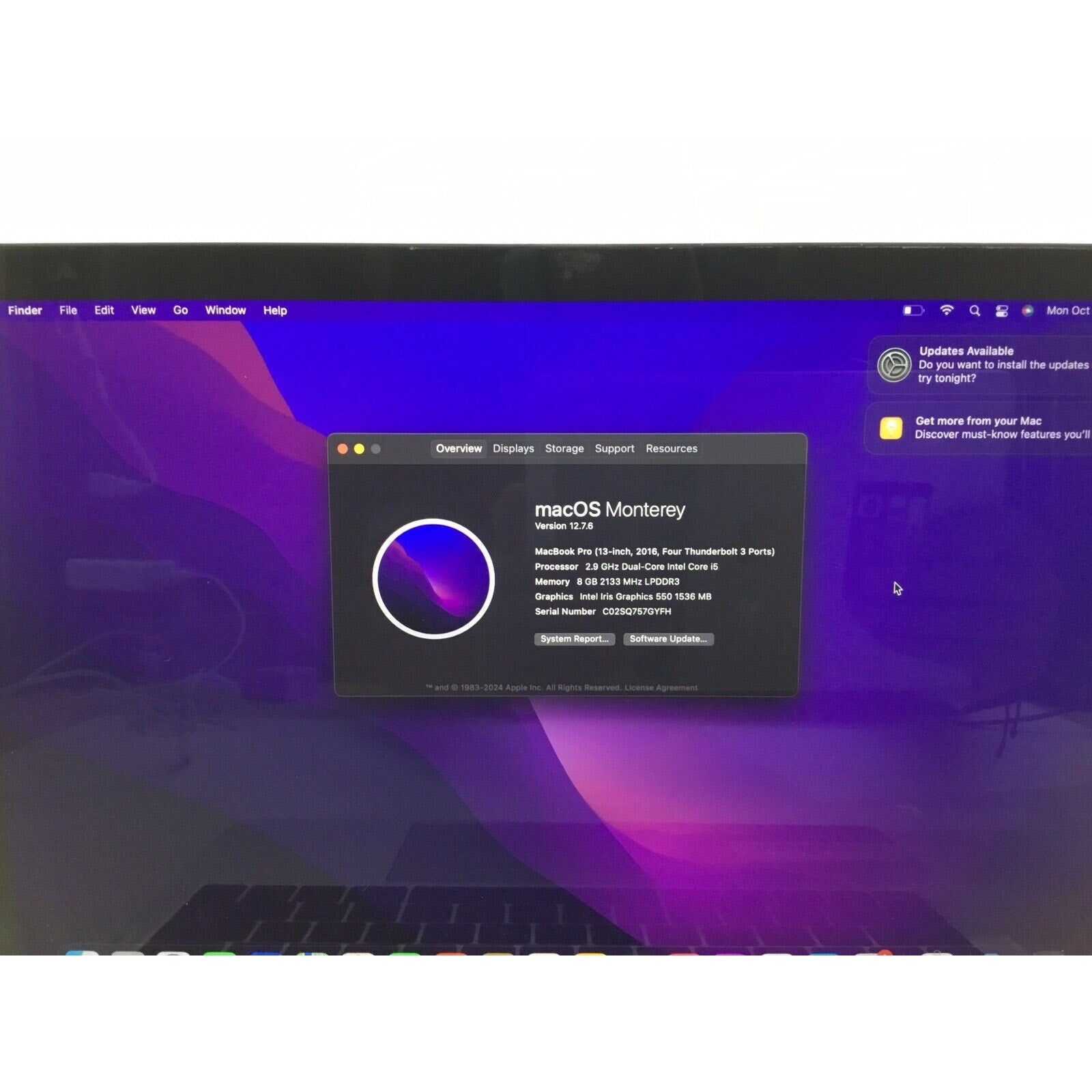 2016 Apple MacBook Pro 13" i5 2.9GHz Dual 8GB RAM 256GB SSD Space Gray A1706