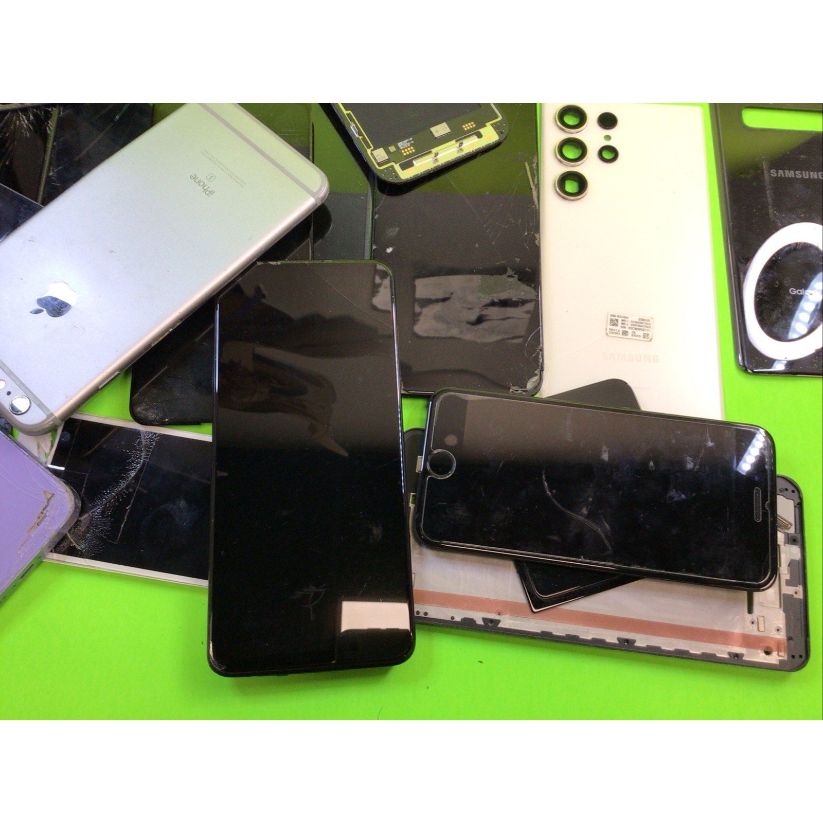 49 Pieces Unsorted Phone Screens Frames and Back Glass FOR PARTS or RECYCLING