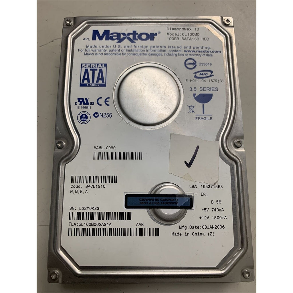 Maxtor 6L100M0 100GB SATA/150 7200RPM 8MB Hard Drive Very Good