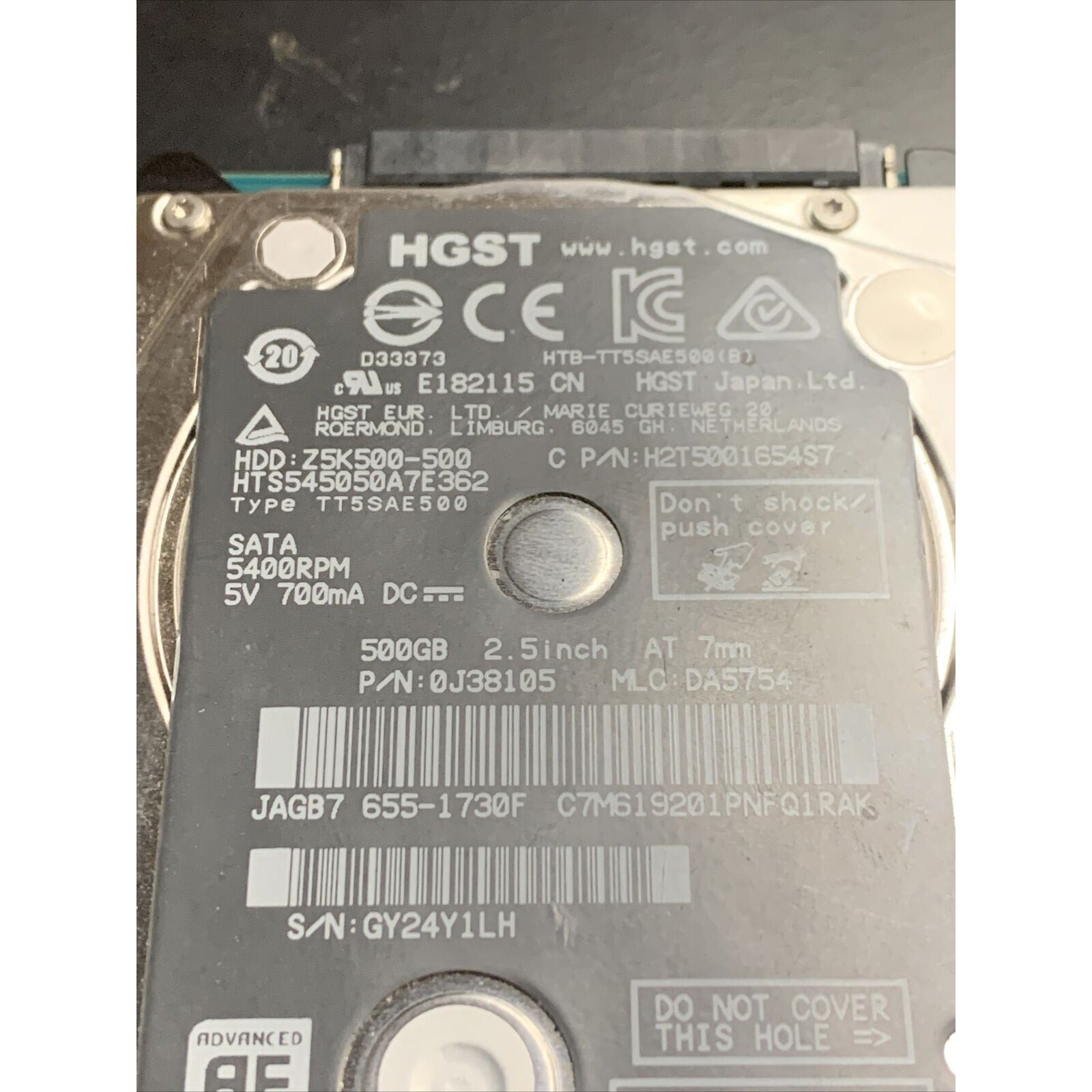 MacBook Pro A1278 HGST 500GB SATA 2.5" HDD Hard Drive HTS545050A7E362 655-1730F