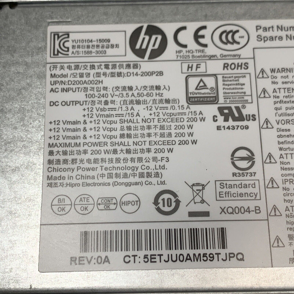 HP D14-200P2B EliteDesk 600/800 G2 ProDesk SFF 200W PSU - 796351-001/796421-001