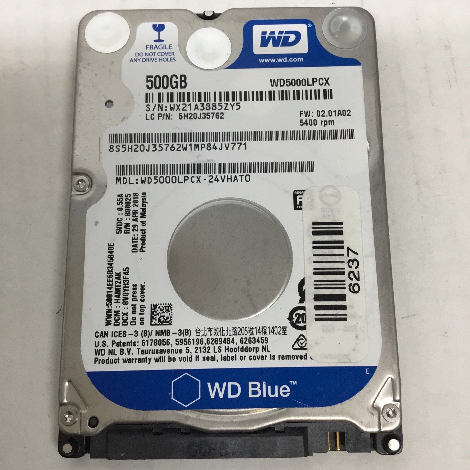 WD5000LPCX-24VHAT0 : WESTERN DIGITAL 500 GB HARD DRIVE