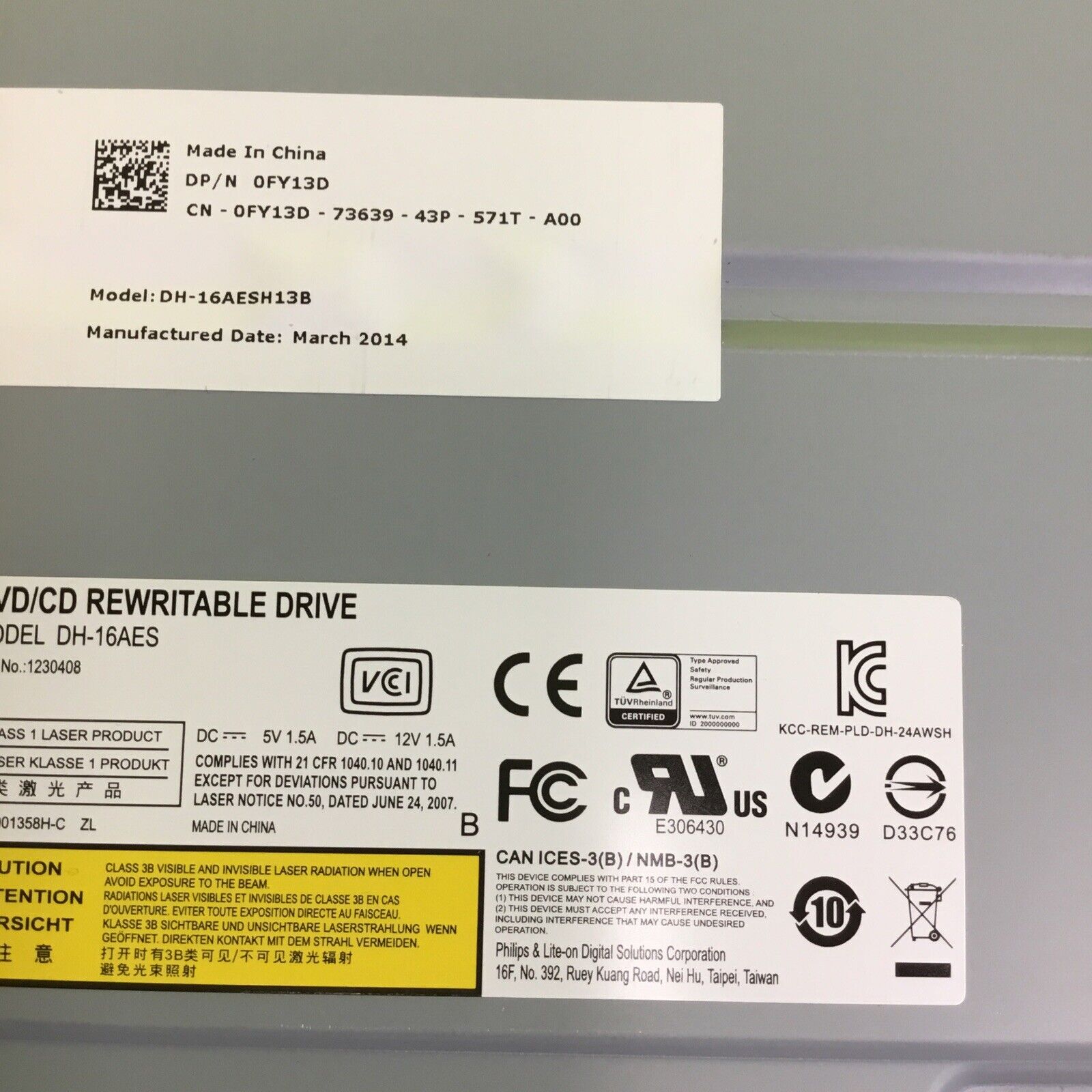 Dell DH-16AES 16X DVD+/-RW Drive DP/N 0FY13D