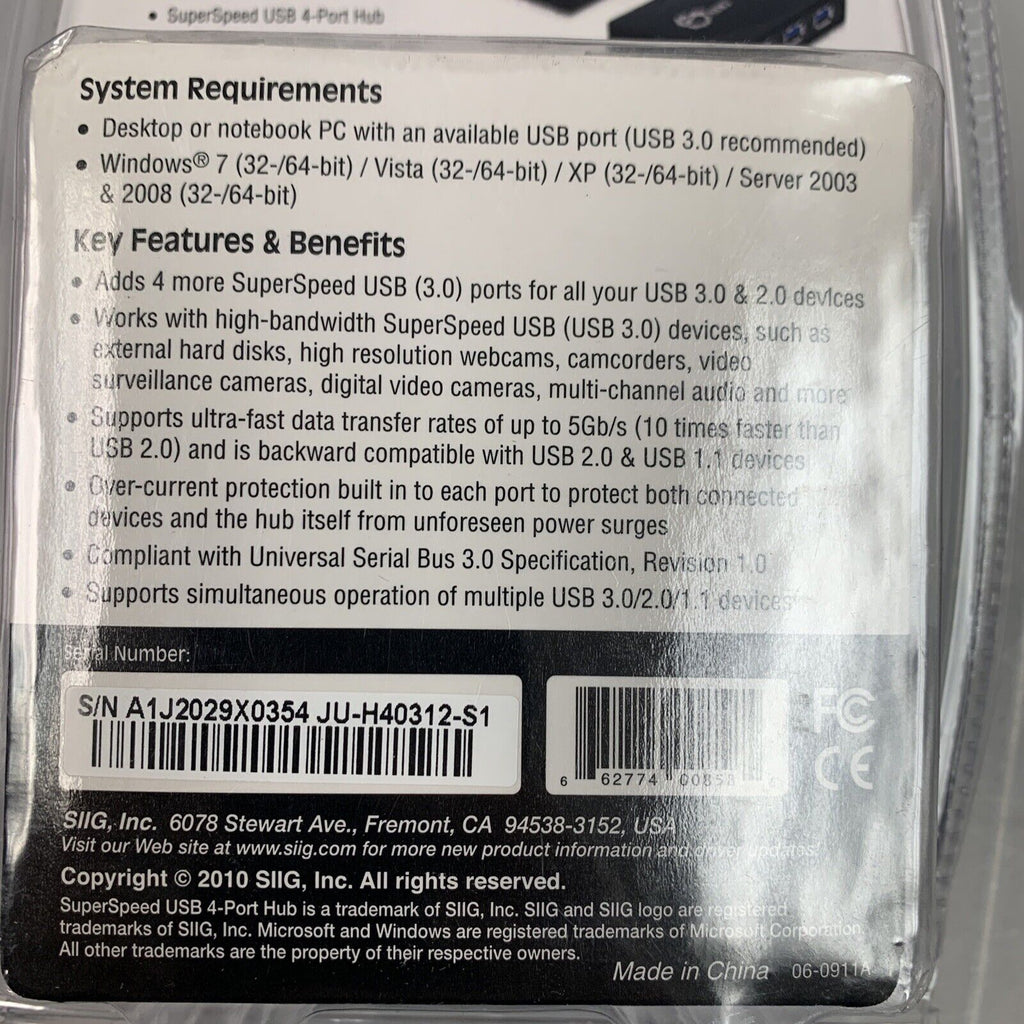 LOT of 2 x SIIG JU-H40312-S1 4-port USB 3.0 SuperSpeed USB Hub