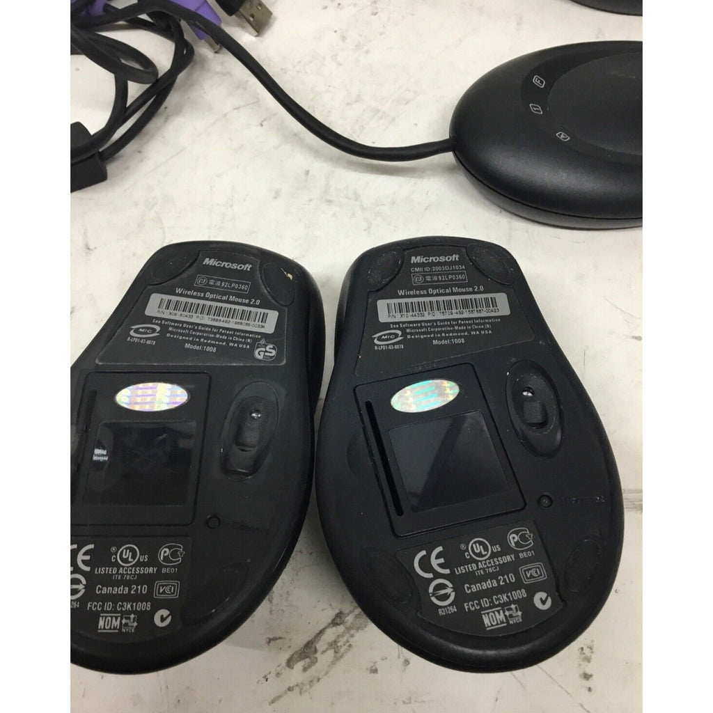 LOT OF 2 Microsoft Wireless Mouse 2.0 Model 1008 Silver & Black W/ Receiver
