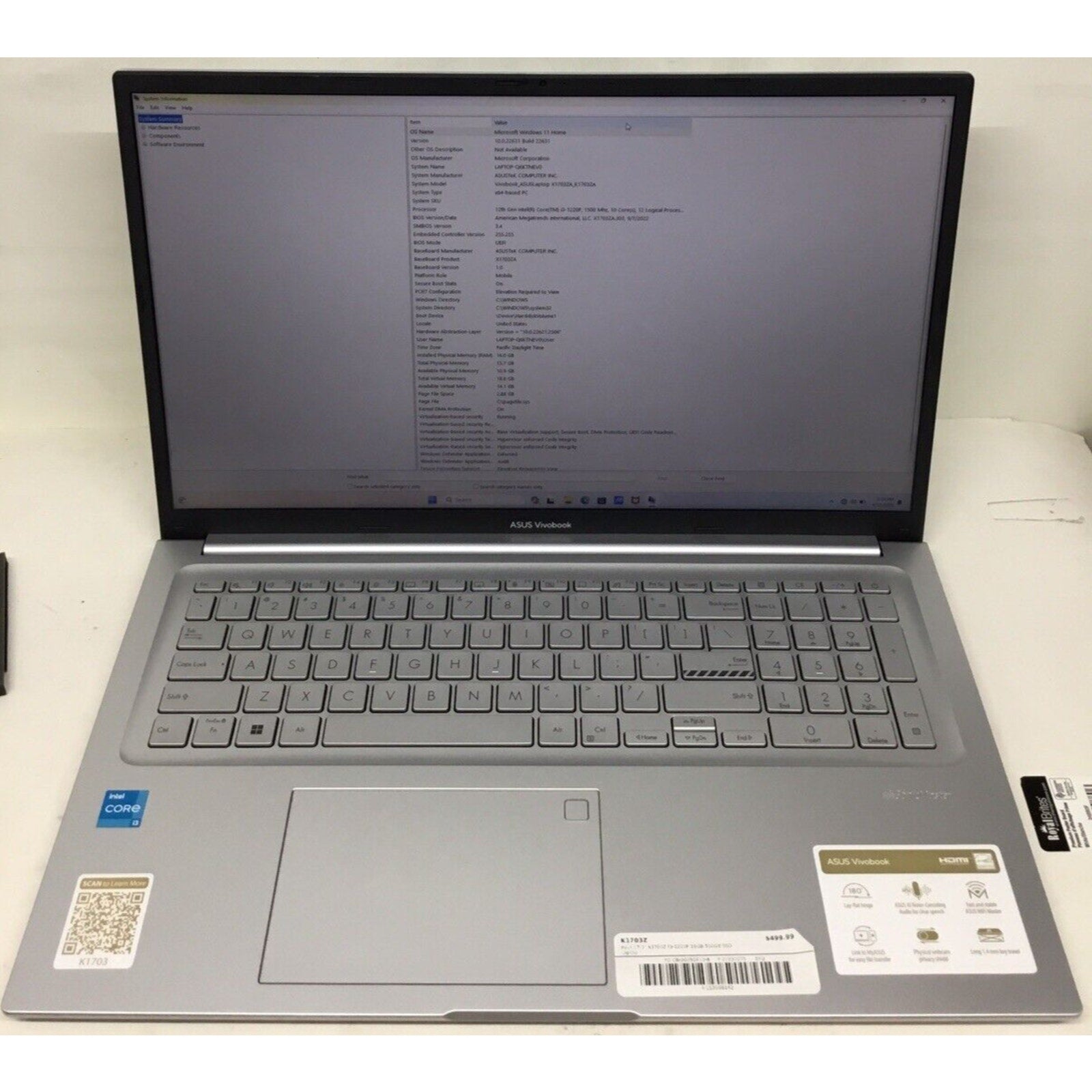 Asus VivoBook K1703ZA Core™ i3-1220P 500GB SSD 16GB 17.3" (1920x1080) WIN11