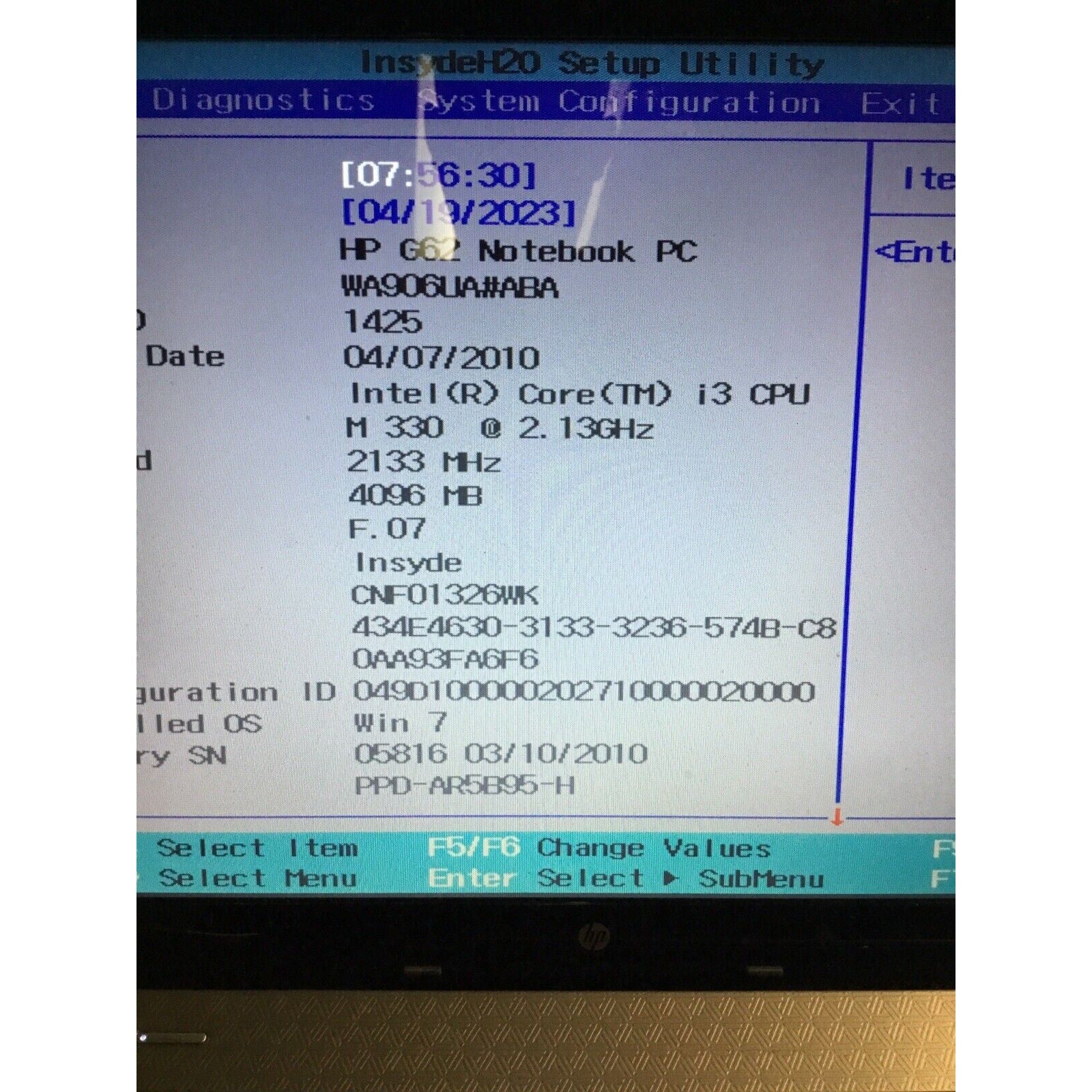 HP G62-143CL 15.6" Intel Core i3 M330 4GB RAM NO HDD NO OS