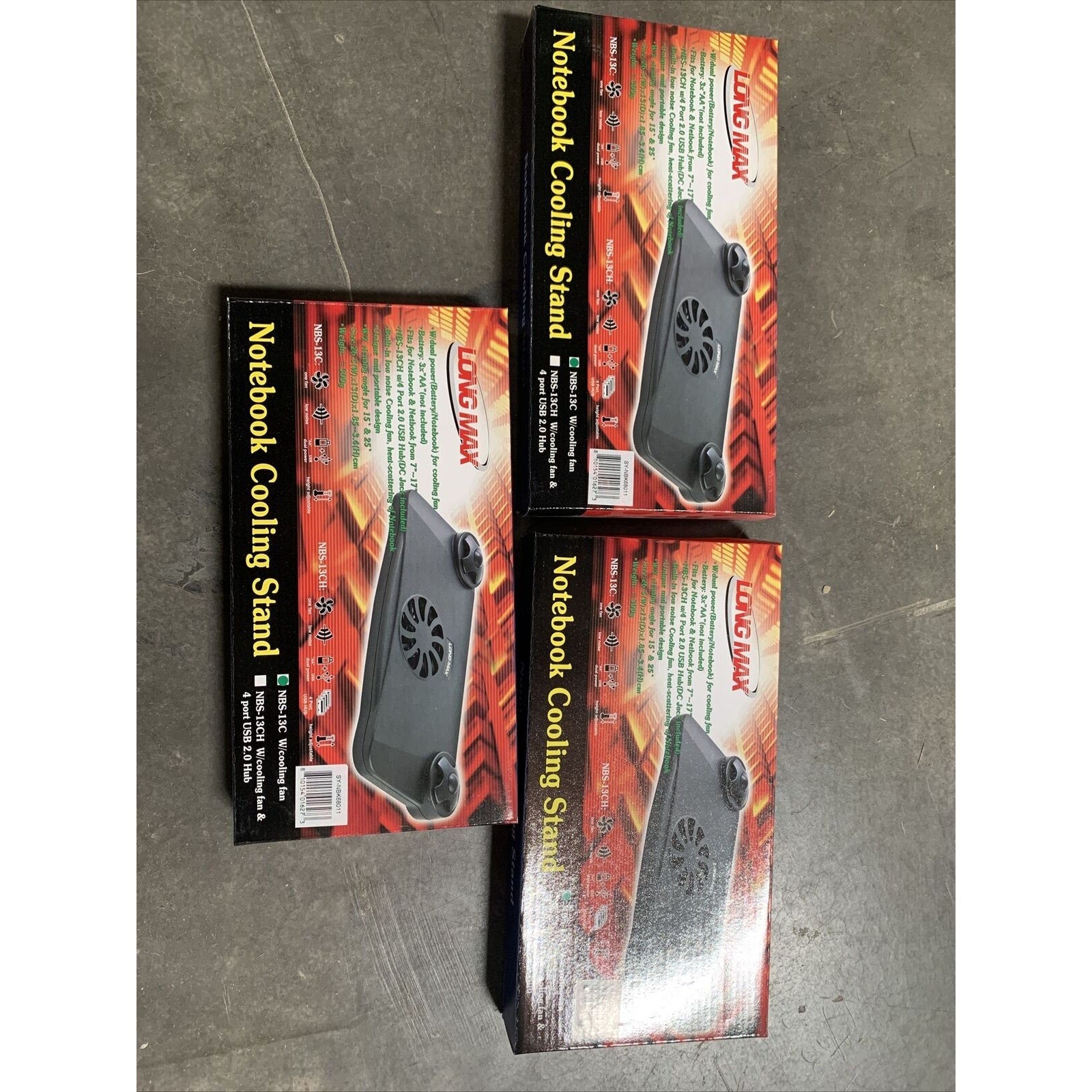 3-pack of Long Max USB or Battery Powered Laptop Cooling Pad (Black)