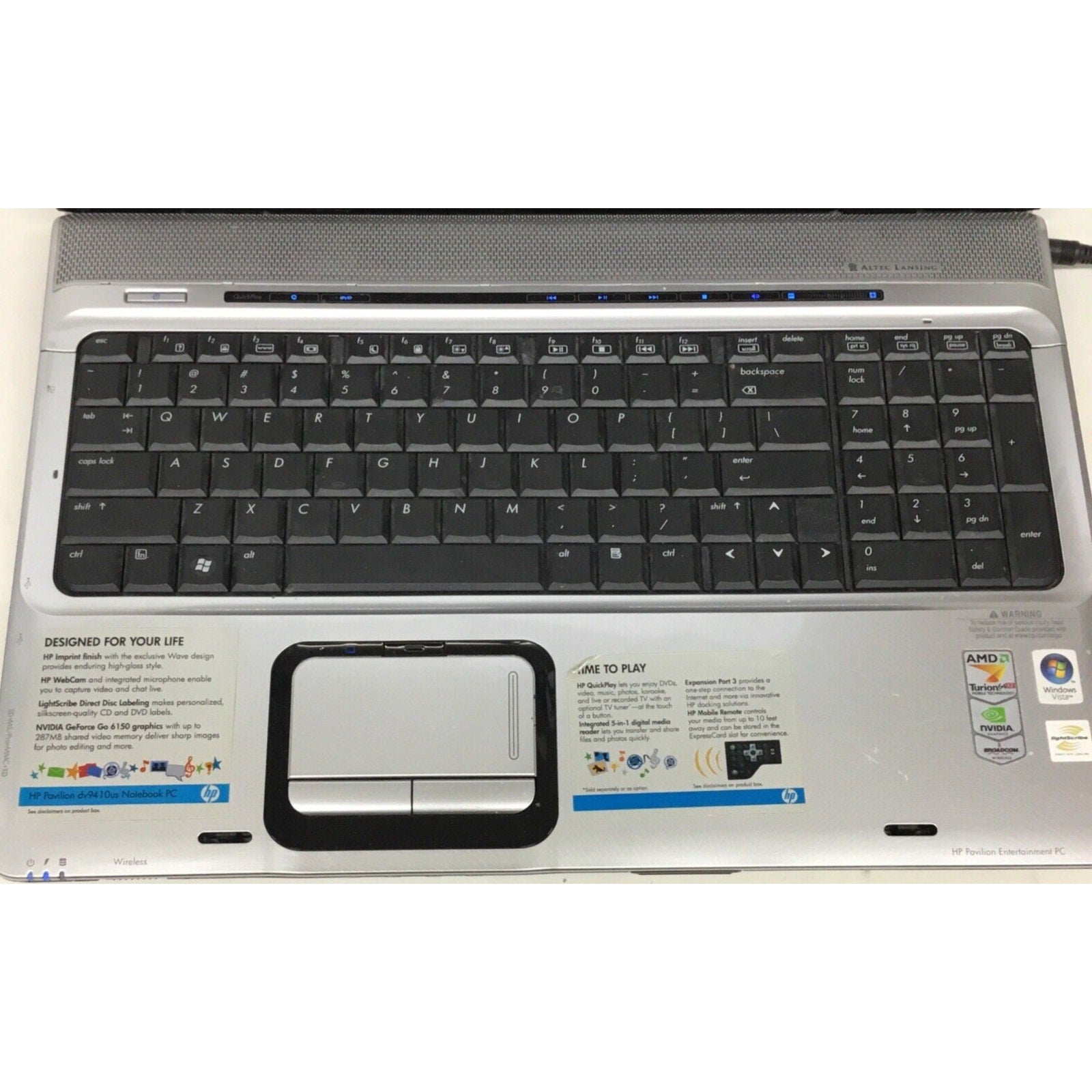 For Parts Only Hp Pavillion Dv9000 No Adapter / Screen doesn't turn on