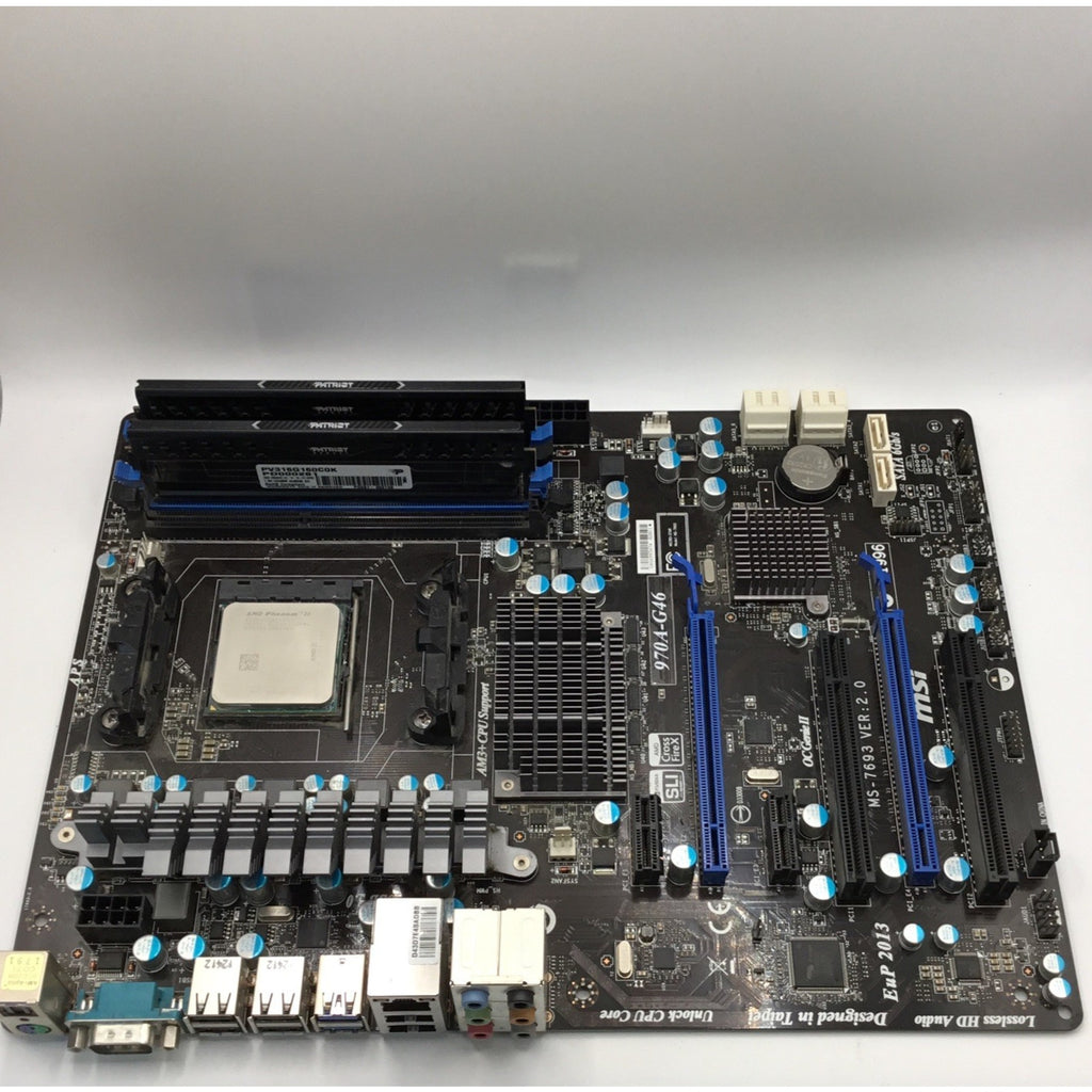 MSI 970A-G46 AM3+ Motherboard + AMD Phenom II CPU + 32 GB RAM + I/O PLATE