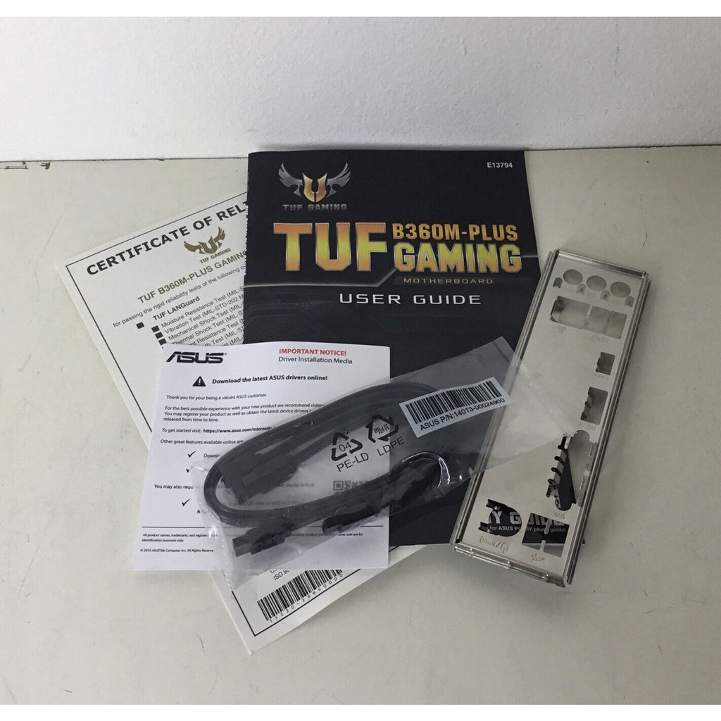 Asus TUF B360M-PLUS GAMING Motherboard User Guide w/ I/O Shield and Cable