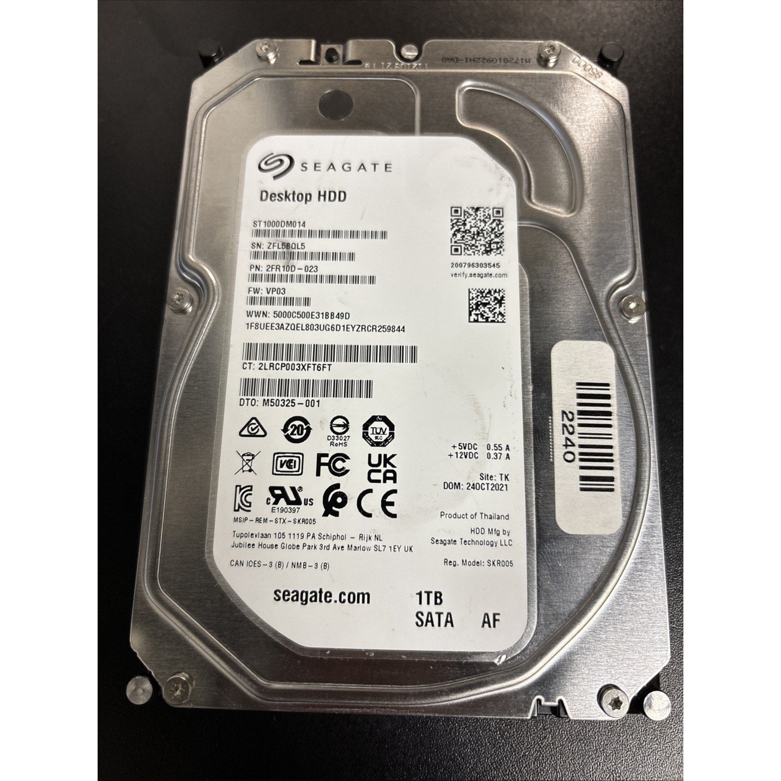 Seagate BarraCuda 1TB 3.5" 7200rpm Hard Drive ST1000DM014 2FR10D-023 FW VP03
