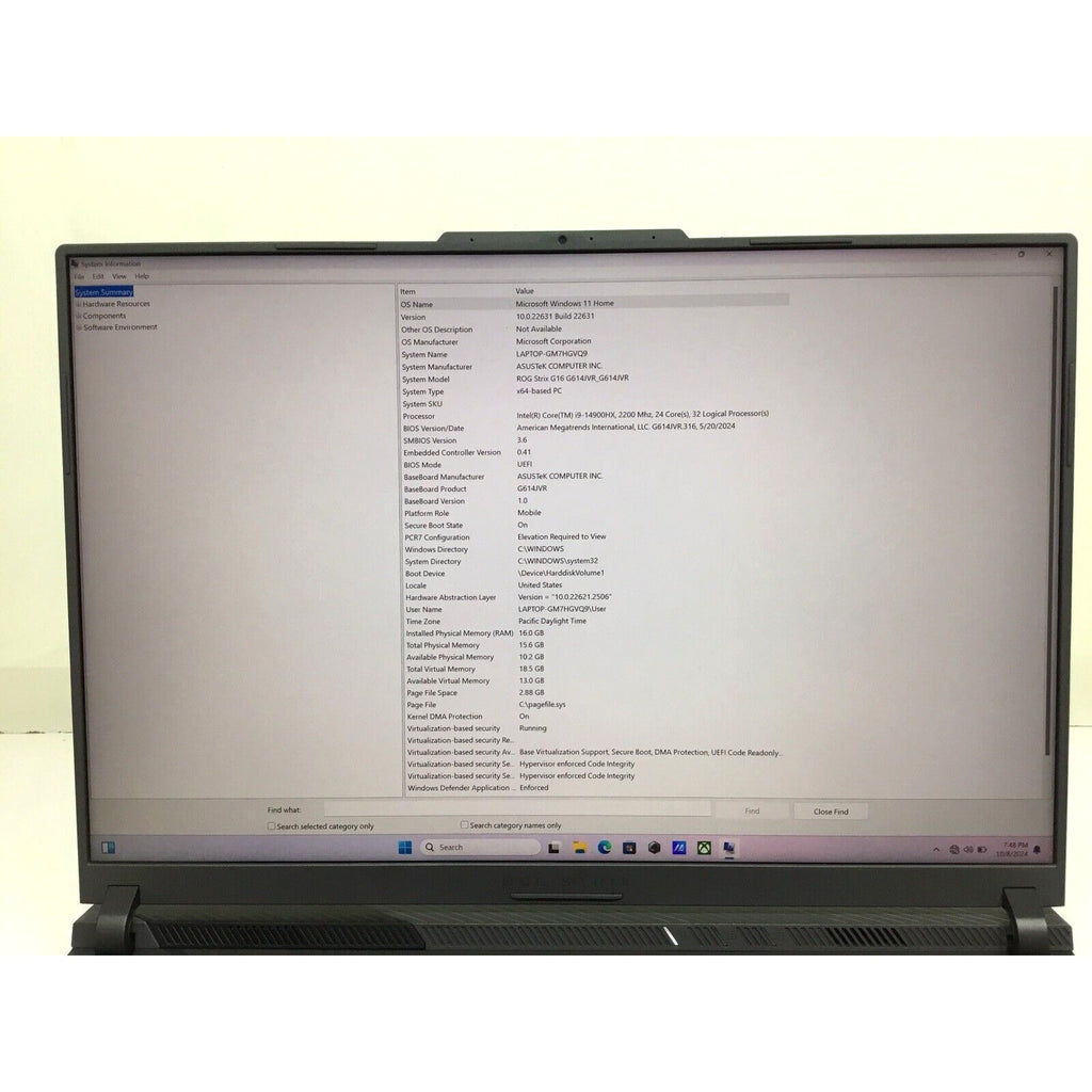ASUS ROG Strix G16 G614JVR-ES94 16" i9-14900HX 2.2GHz 16GB RAM 1TB SSD RTX 4060