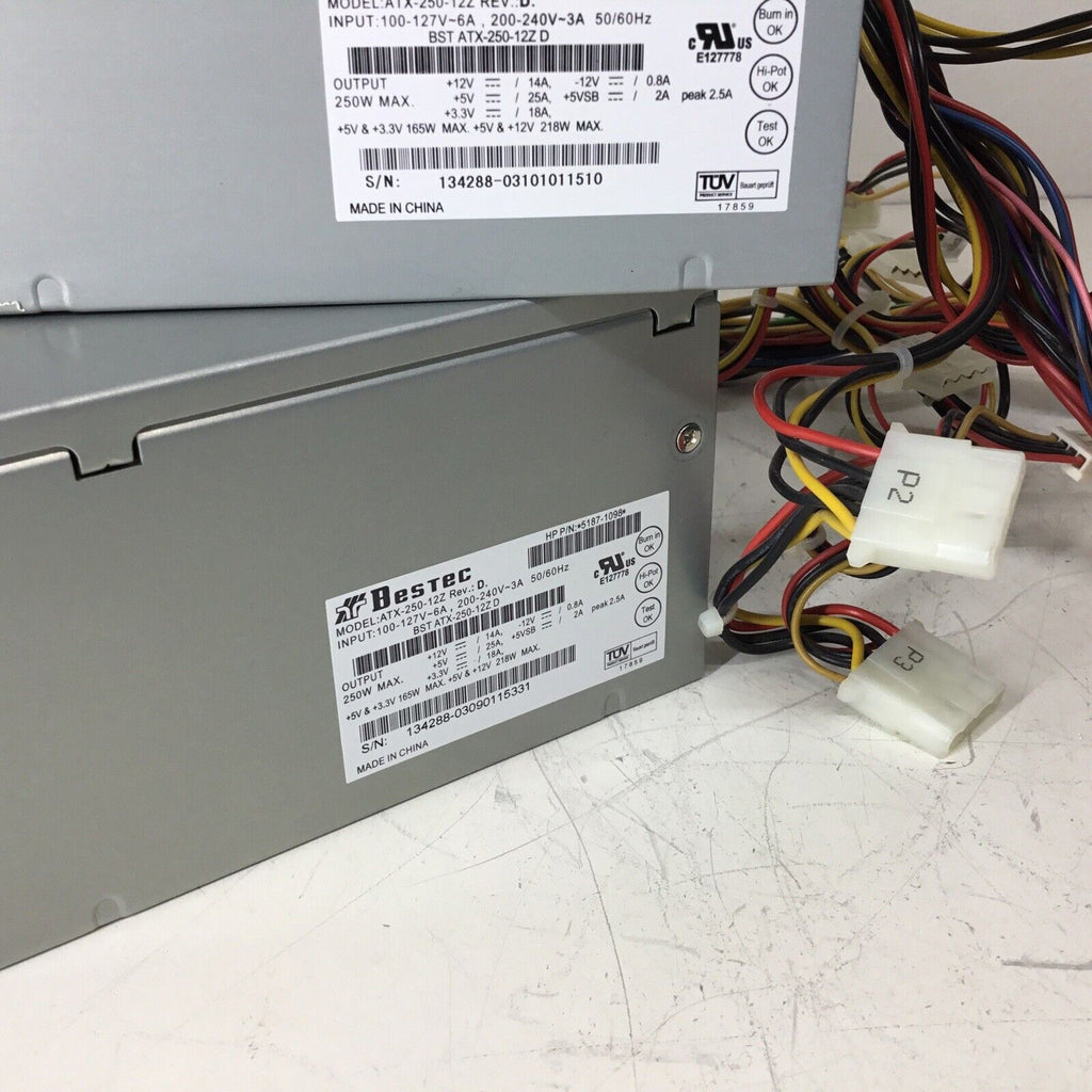 Lot of 2-Desktop Computer Bestec HP 5187-1098 ATX-250-12Z Power Supply-For Parts