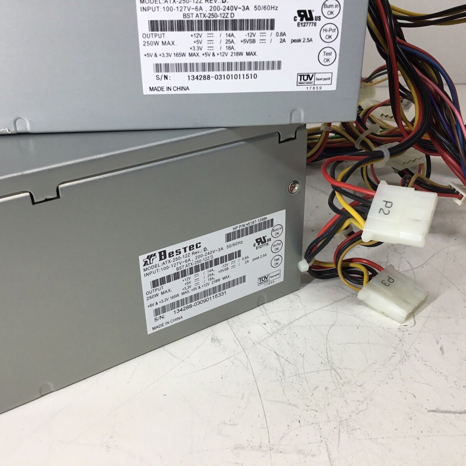 Lot of 2-Desktop Computer Bestec HP 5187-1098 ATX-250-12Z Power Supply-For Parts