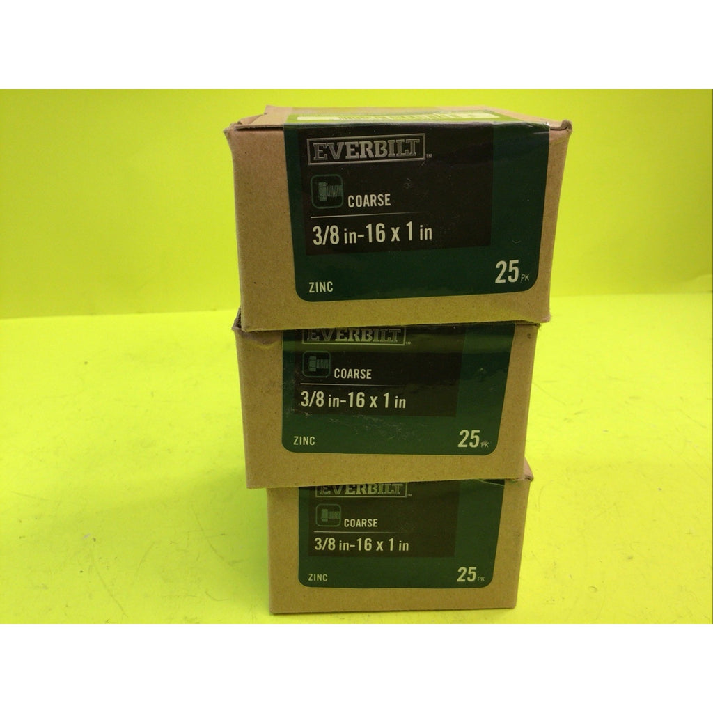 3 Pack of Everbilt Hex Bolts 3/8"-16 x 1" 25 Piece Box