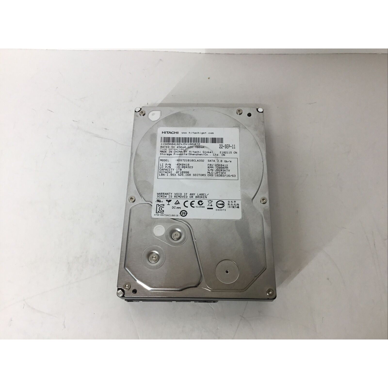 HDD Hard Drive SATA Desktop 3.5" Hitachi HDS721010CLA332 1TB F10998