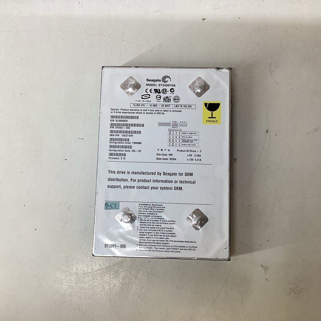 Seagate Barracuda 40GB 3.5" ST340015A Ultra ATA100 Hard Drive - For Parts