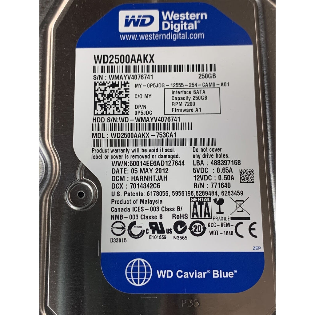 WD 250GB WD2500AAKX-753CA1 HDD DCM: HARNHTJAH DCX: 7014342C6 2060-771640-003