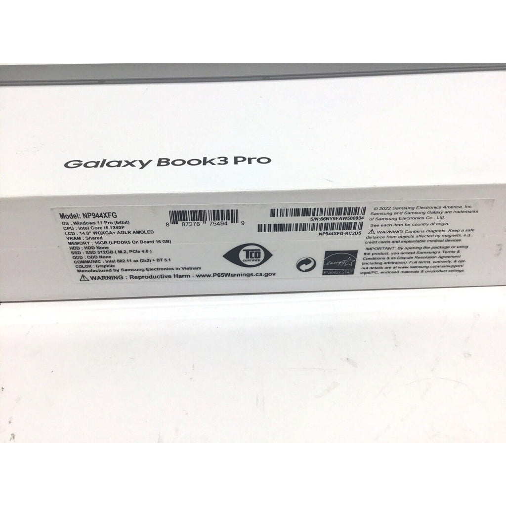 Samsung Galaxy Book3 Pro 14 NP944XFG-KC2US 2023 i5-1340P 16GB RAM 512GB Laptop