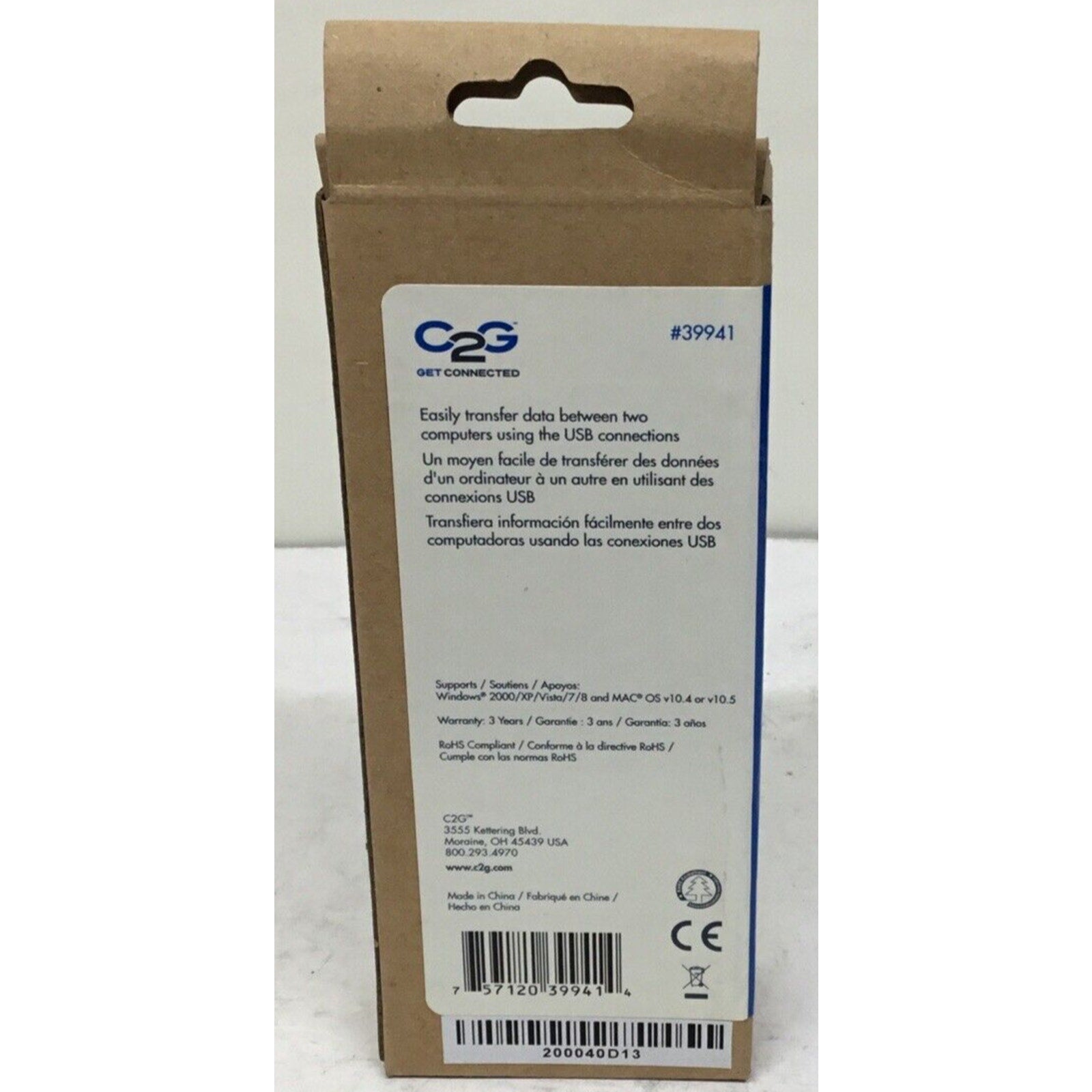 C2G 39941 Black USB 2.0 Windows Driverless File Transfer and Sync Cable