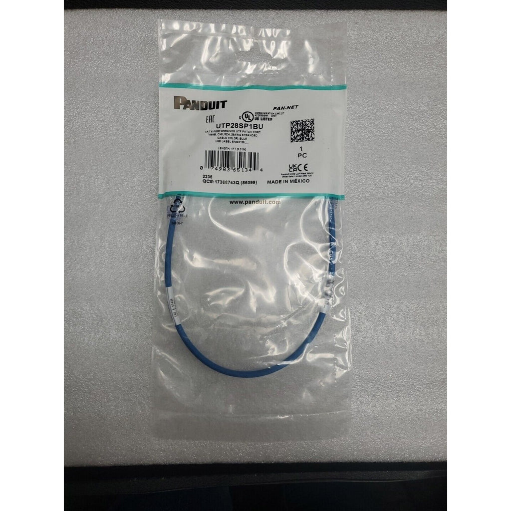 Panduit Cat 6 28 AWG Network Patch Cable/Cord, 1 FT, Blue, UTP28SP1BU