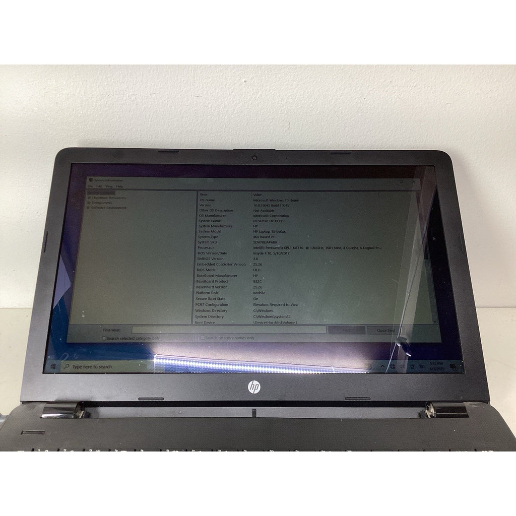HP Laptop 15-BS020WM Pentium N3710 1.6GHz 4GB RAM 500GB HDD No Battery-For Parts