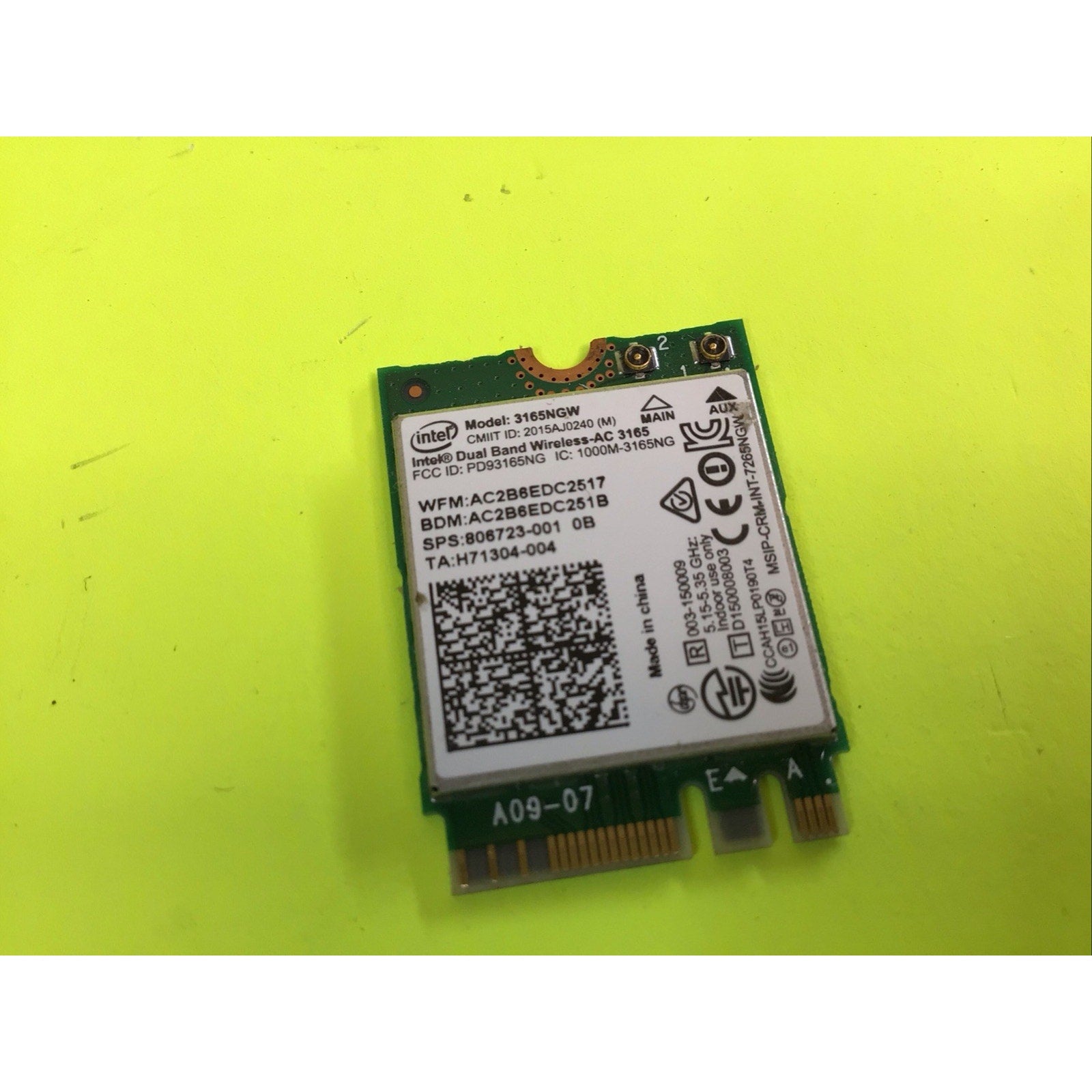 MSI Apache Pro GE62 2QD 15.6" Genuine Wireless WiFi Card 3165NGW