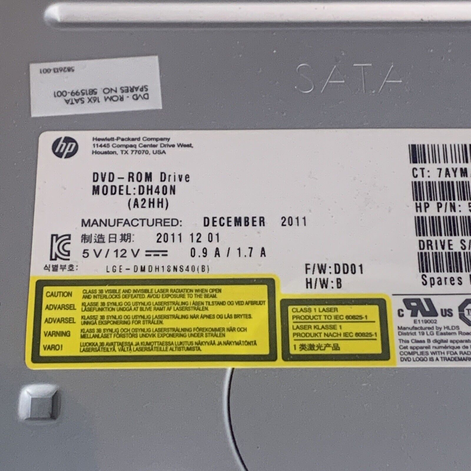 HP Compaq DH40N A2HH 16x DVD-ROM SATA Optical Drive 575781-201 581058-001