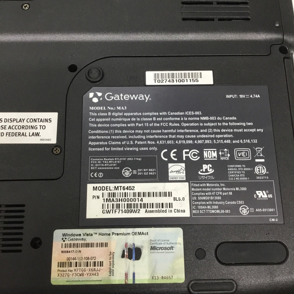 GATEWAY Mt6452 - BOOTS TO BIOS - AMD TURION - 2GB RAM - READ DESCRIPTION