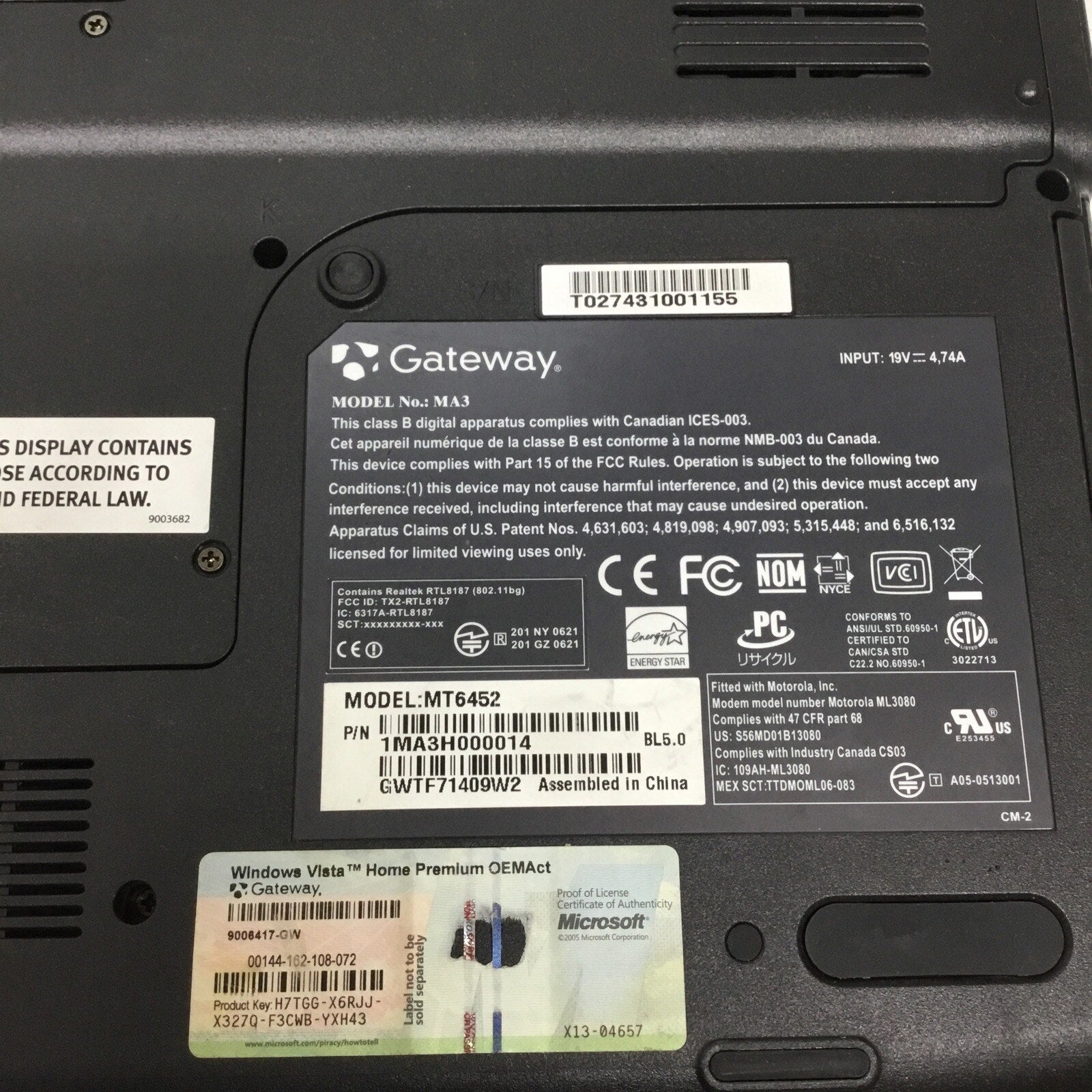 GATEWAY Mt6452 - BOOTS TO BIOS - AMD TURION - 2GB RAM - READ DESCRIPTION