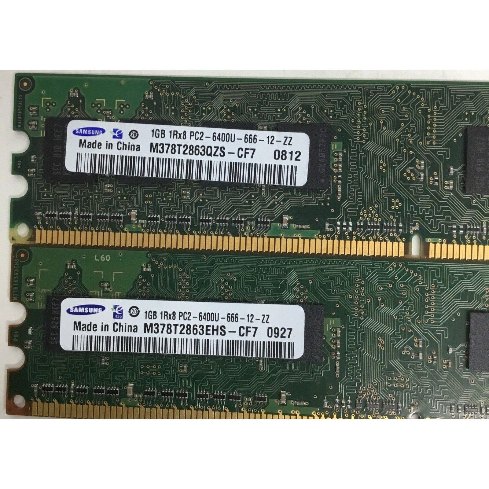 Lot of 2 M378T2863QZS-CF7 Samsung 1GB DDR2 800MHZ PC2-6400 P/N: M378T2863QZS-CF7