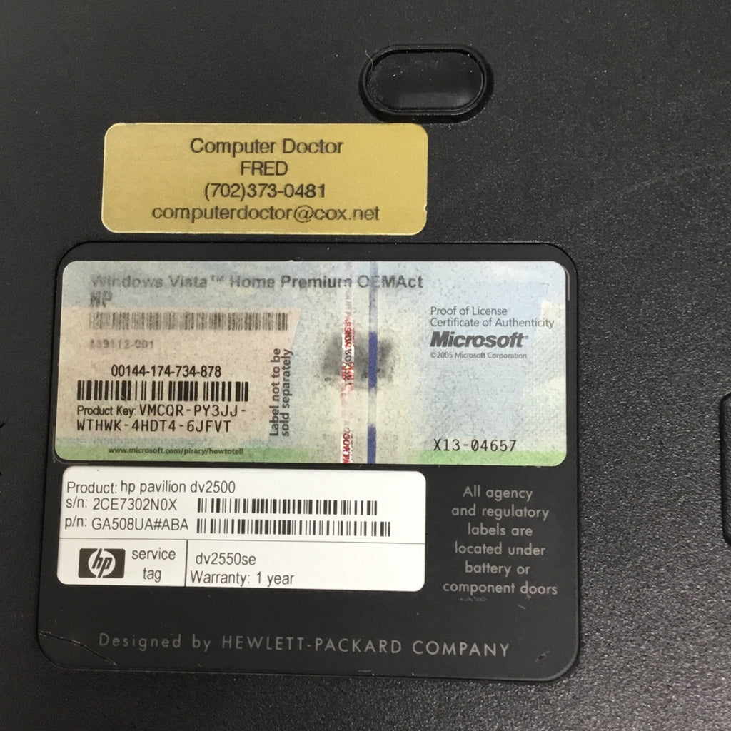 HP Pavilion DV2500 13" Laptop Intel Core 2 Duo