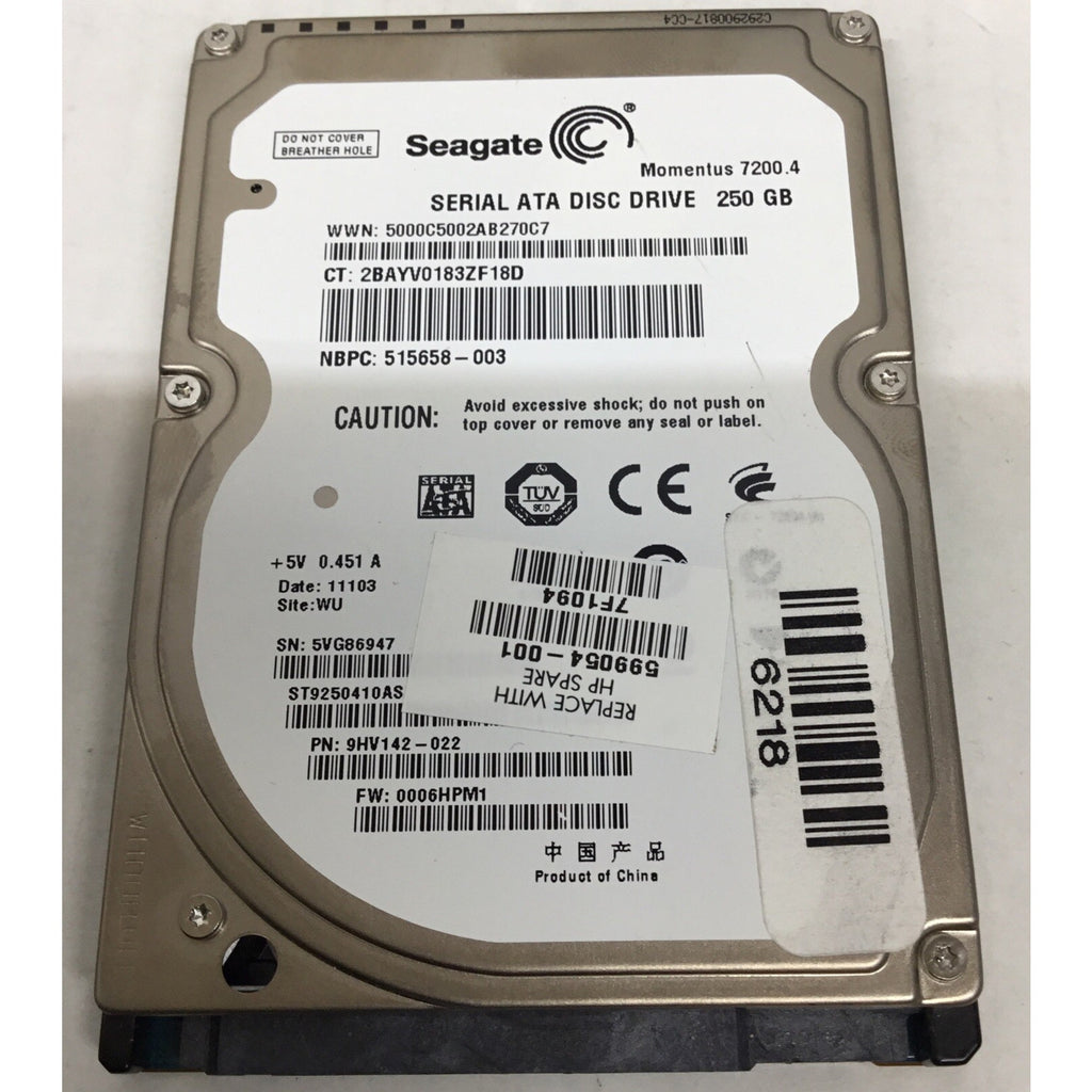 Dell ST9250410AS 250GB 7200 RPM 3Gb/S SATA 2.5" Seagate Laptop Hard Drive