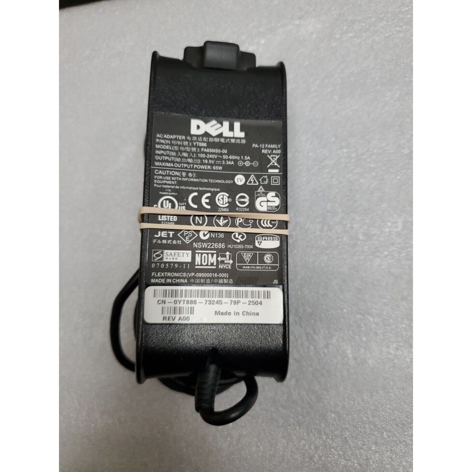 Genuine DELL AC Adapter YT886 FA65NS0-00 19.5V 3.34A 65W 0YT886 PA-12 REV: A00