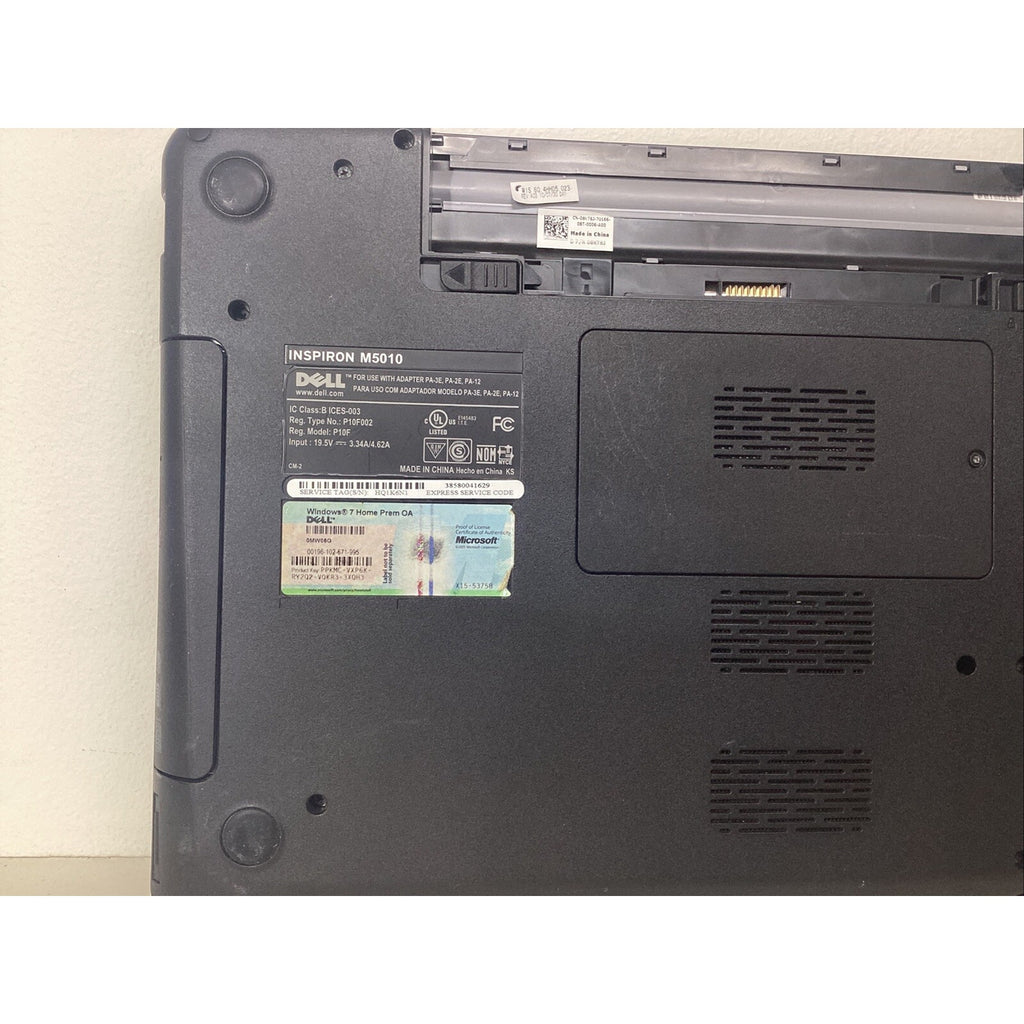 Dell Inspiron M5010 Laptop AMD Vision P10F 3GB RAM No Battery - Parts Only
