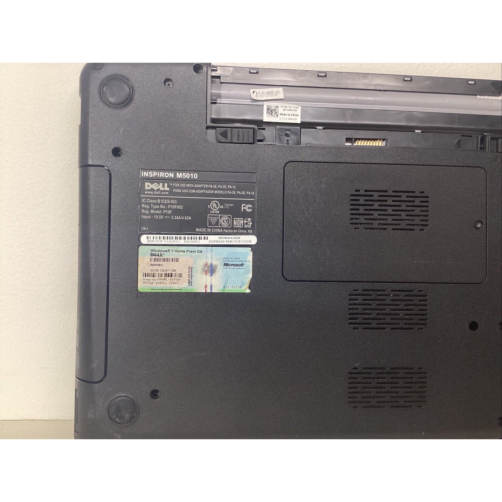 Dell Inspiron M5010 Laptop AMD Vision P10F 3GB RAM No Battery - Parts Only