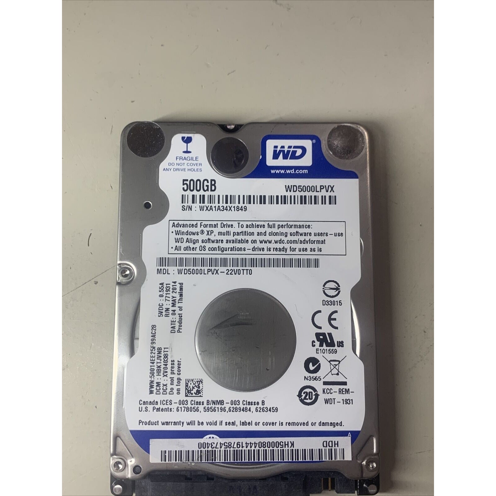 WD WD5000LPVX-22V0TT0 dcm: HBKTJVNB 2014 500GB SATA 2.5" Laptop Hard Drive