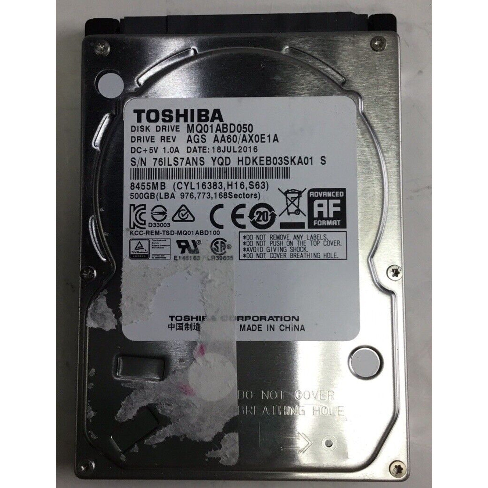 Toshiba Client HDD 500GB,Internal,5400RPM,2.5" (MQ01ABD050) HDD