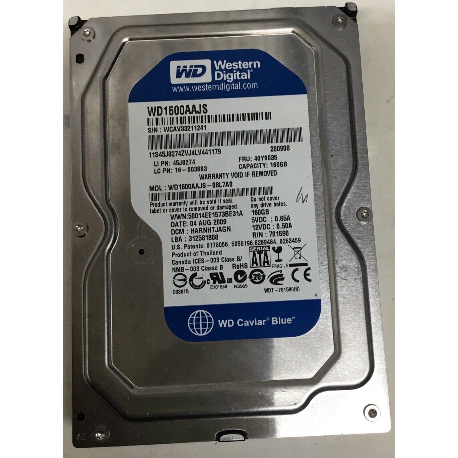 Dell U717D Western Digital WD1600AAJS-75M0A0 160GB SATA-2 8MB 3.5" HDD