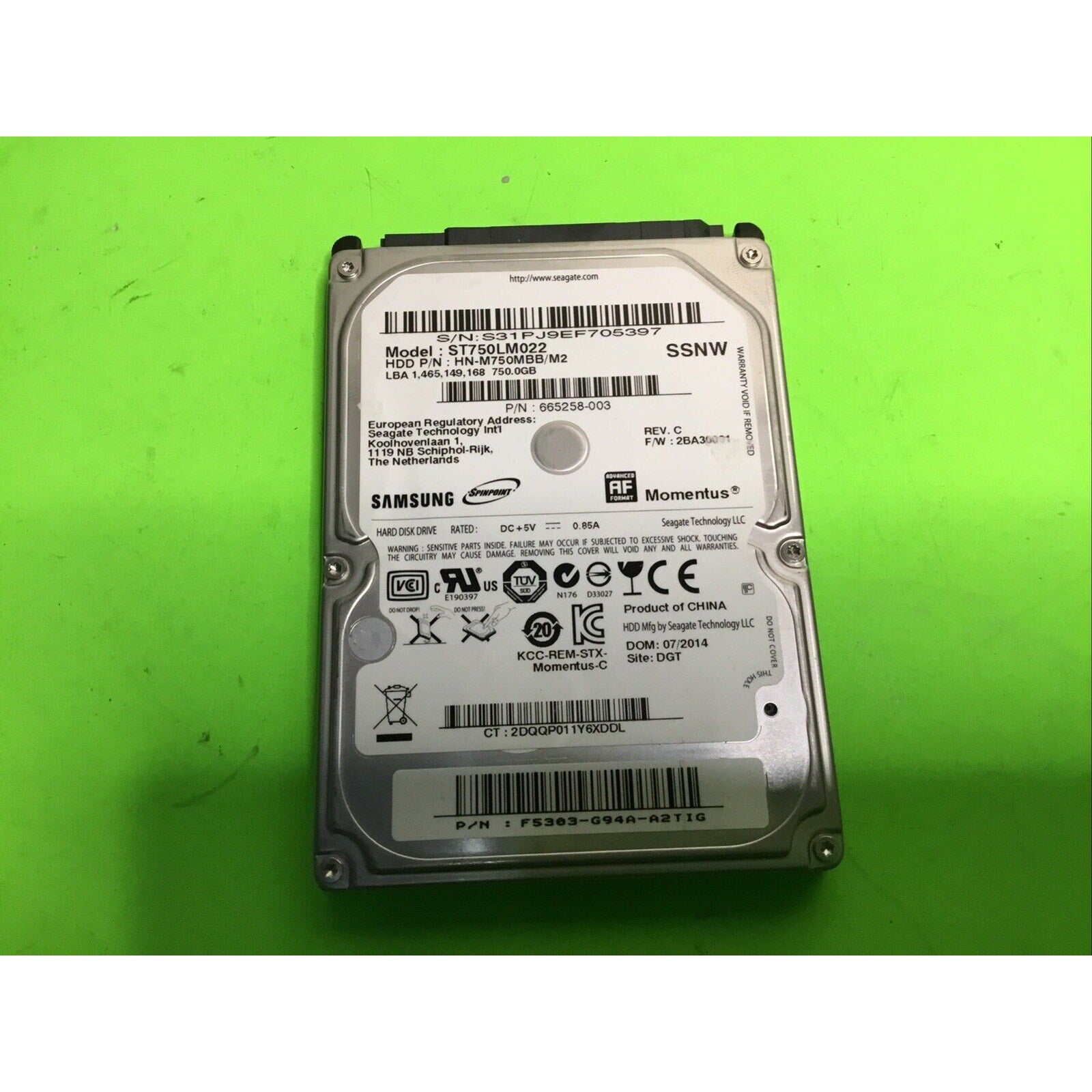 Samsung Momentus ST750LM022 750GB HDD SATA HN-M750MBB 30 DAYS WARRANTY - TESTED!