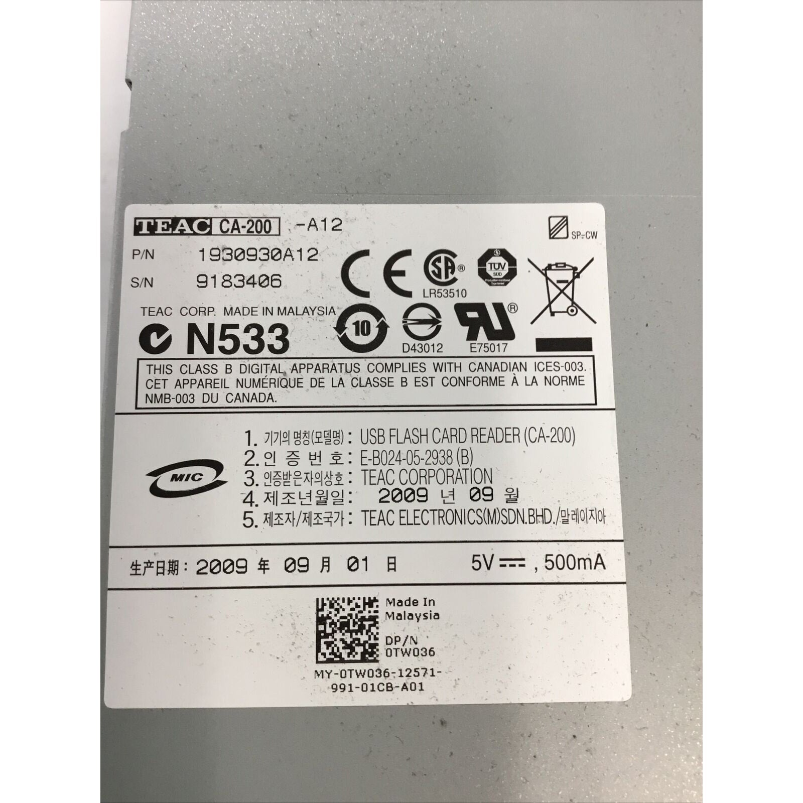 Dell OptiPlex SFF Inspiron Vostro Multi Card Reader Teac CA-200 0JJ162 (-L-U)