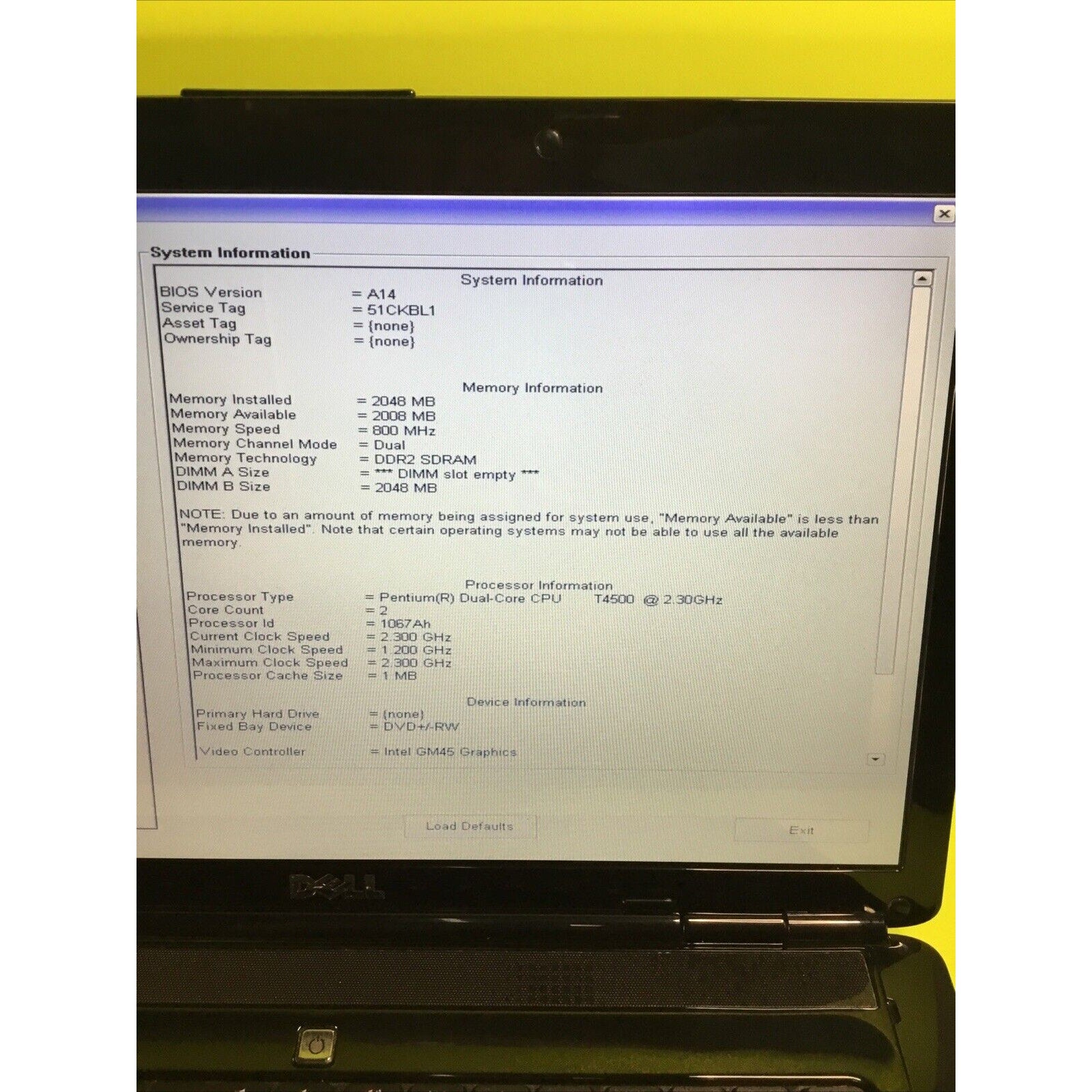 Dell Inspiron 1545 Model PP41L 15.5” Laptop FOR PARTS REPAIR or RECYCLE