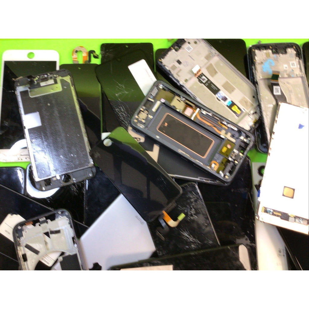 49 Pieces Unsorted Phone Screens Frames and Back Glass FOR PARTS or RECYCLING